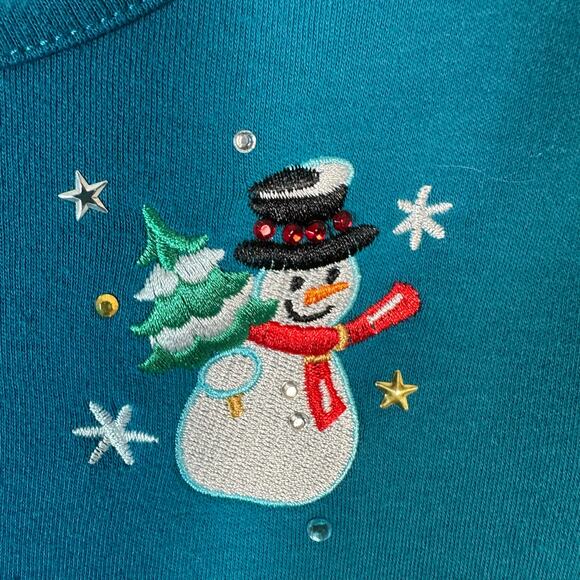 Quacker factory womens long sleeve T-shirt embroidered snowman holiday Christmas - Picture 2 of 9